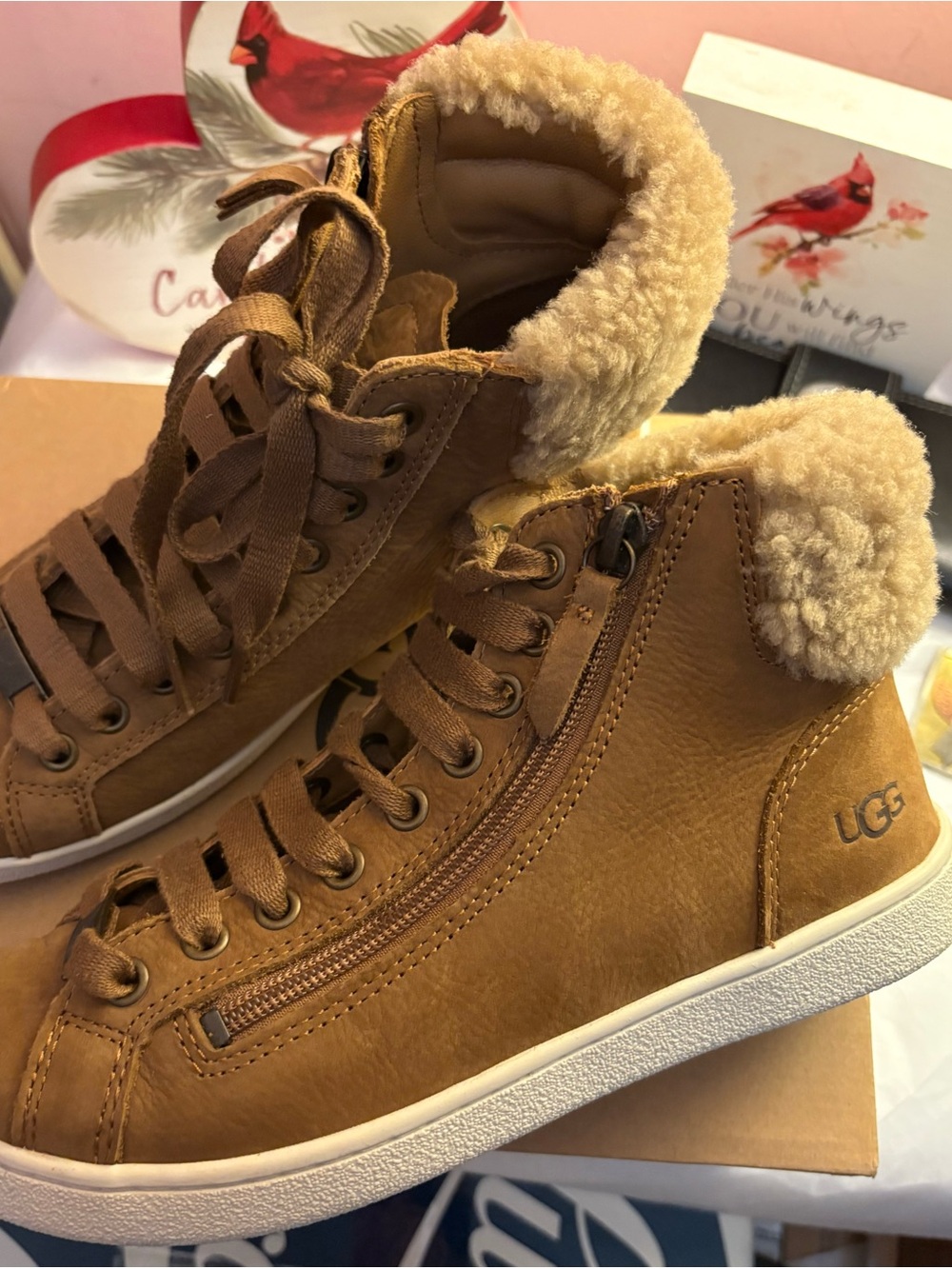 UGG Women's Chestnut Brown Shearling-Trim High-Top Sneakers